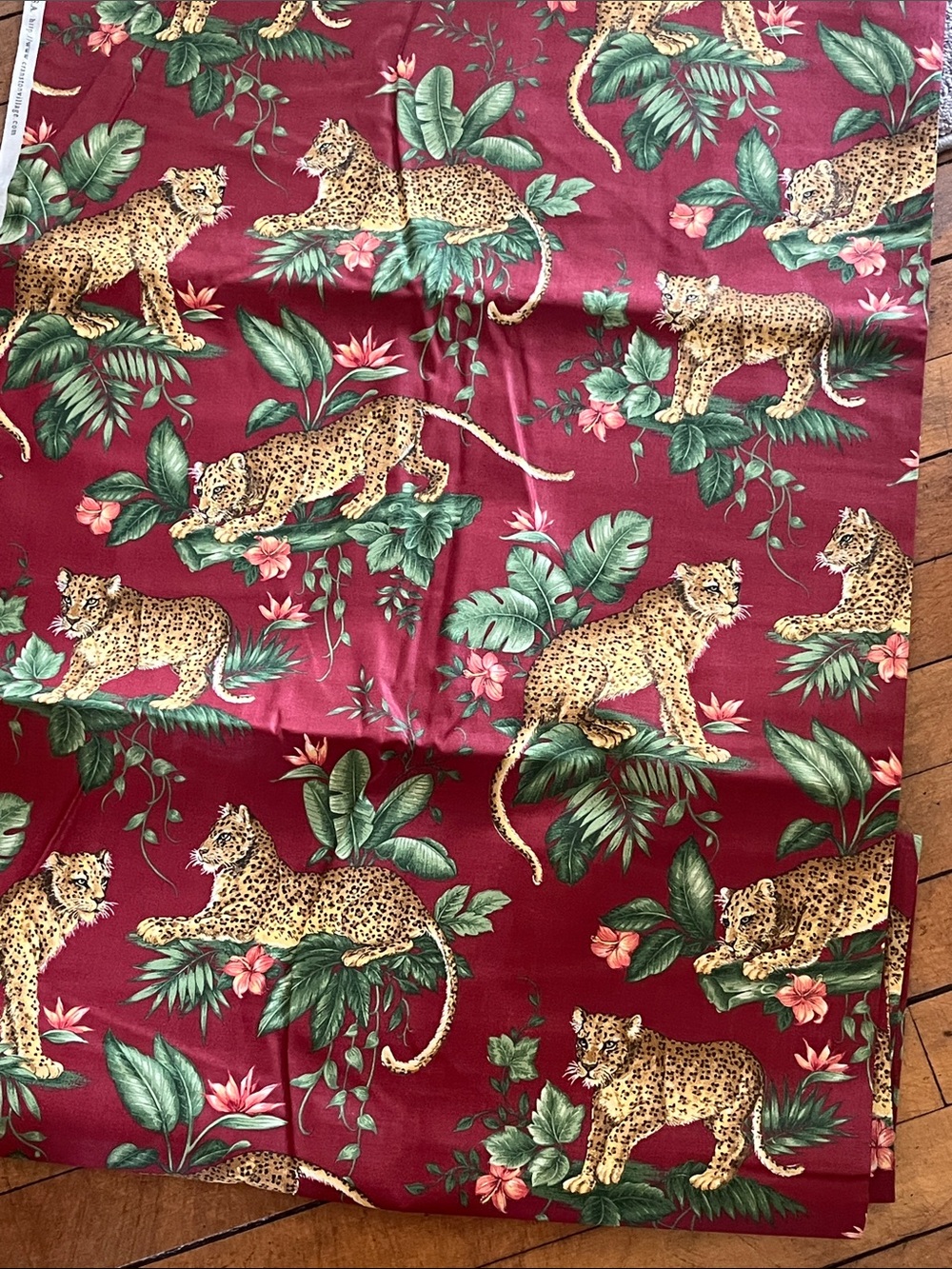Cranston Tropical Leopard Print Fabric  in Deep Red